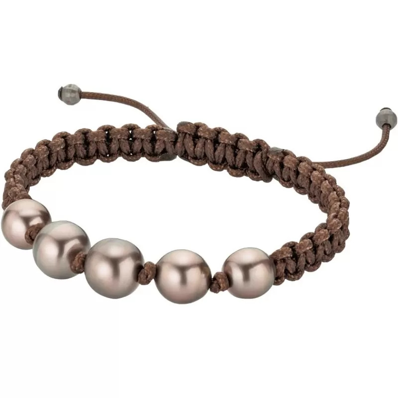 Gellner Perlearmbånd-Armbånd, Brun Makrame Med Tahitiperler