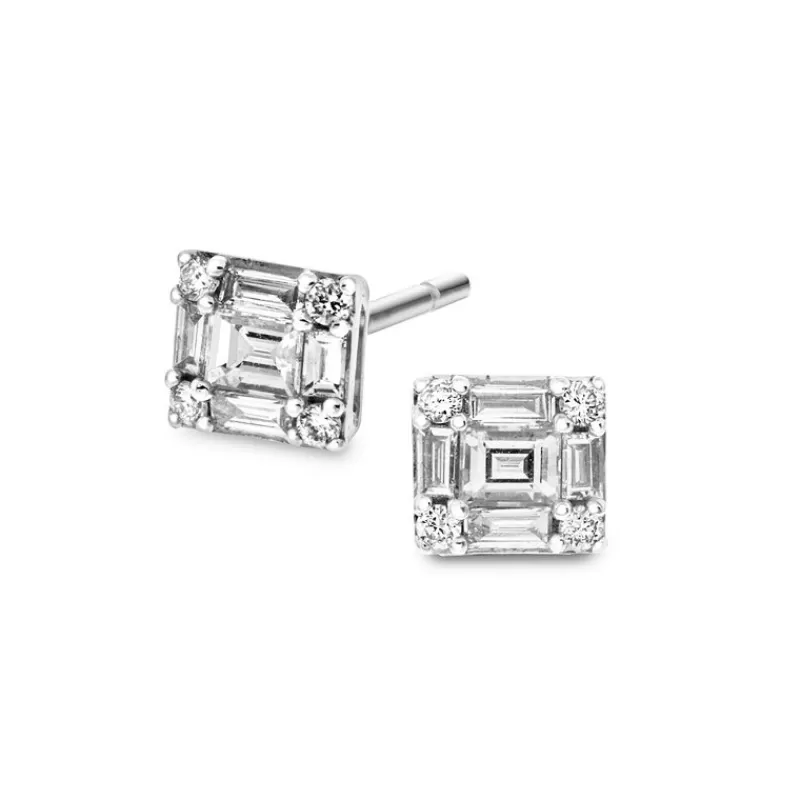 David-Andersen Gulløredobber-Orepynt, Baguett- Og Brilliantslipte Diamanter 0,35 Ct