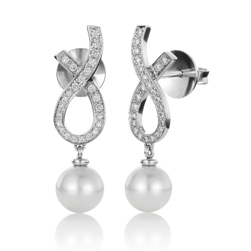 David-Andersen Gulløredobber-Orepynt, Diamanter Og Akoyaperler (7,5-8 Mm)