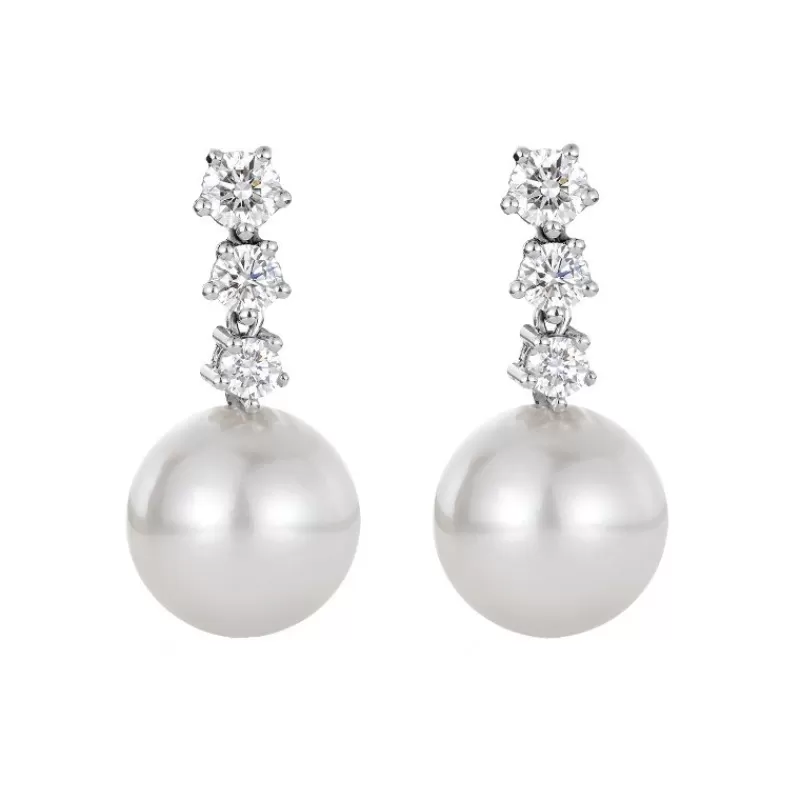 David-Andersen Gulløredobber-Orepynt, Diamanter Og Akoyaperler (8,5-9 Mm)