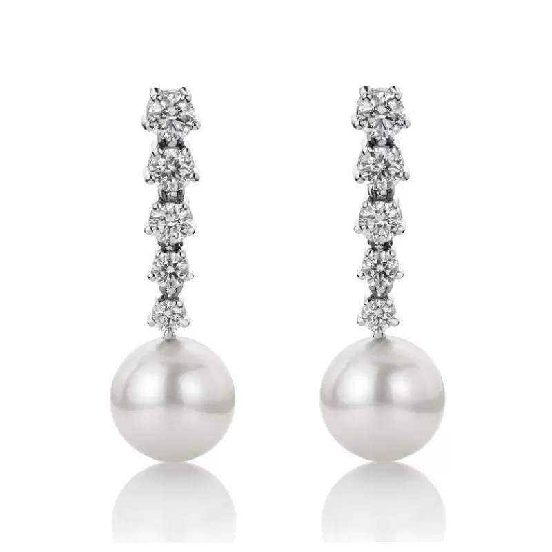 David-Andersen Gulløredobber-Orepynt, Diamanter Og Akoyaperler (8,5-9 Mm)