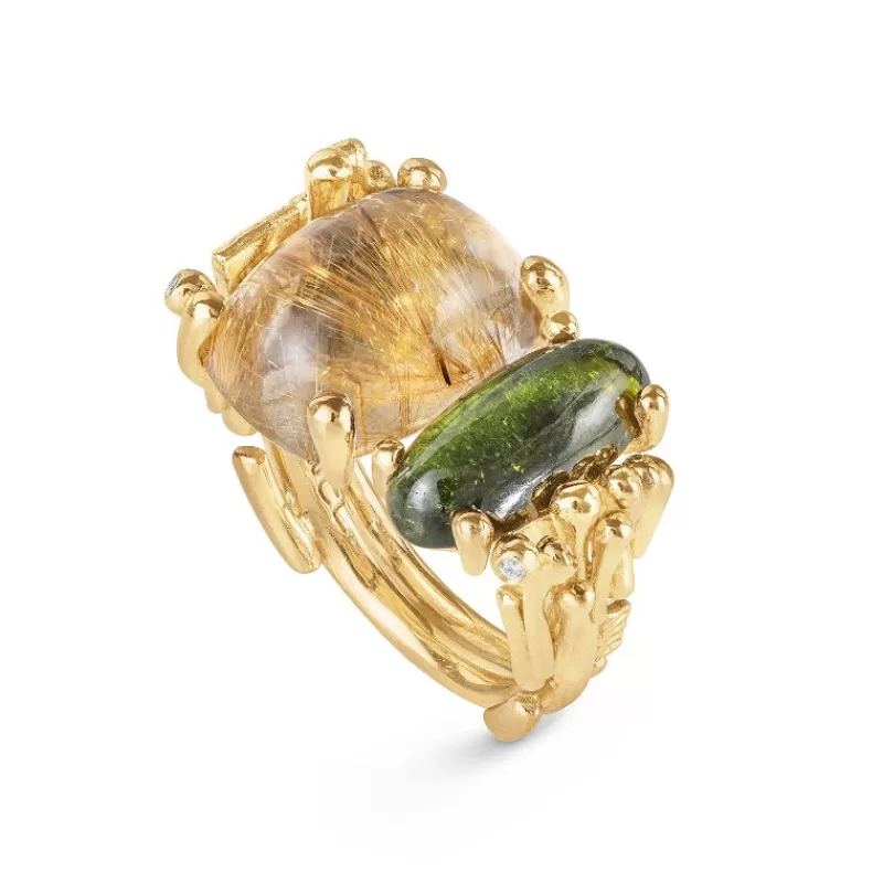 Ole Lynggaard Copenhagen Gullringer-Ring, Boho Rutilkvarts Og Gronn Turmalin