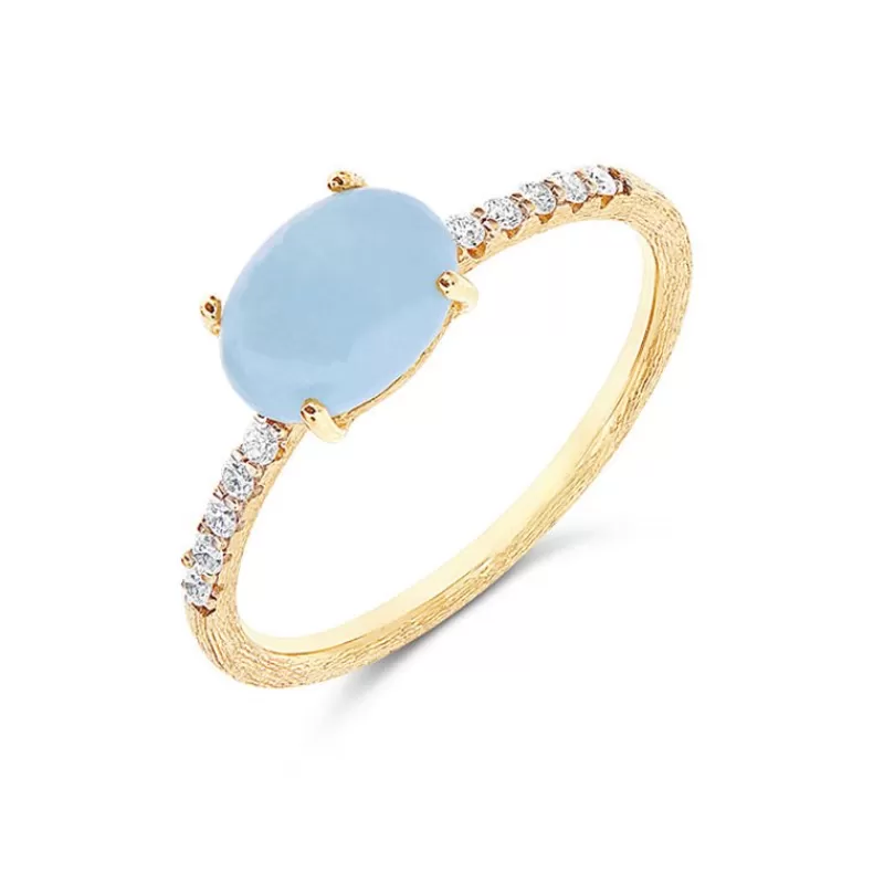 Nanis Gullringer-Ring, Dancing Azure Opak Akvamarin
