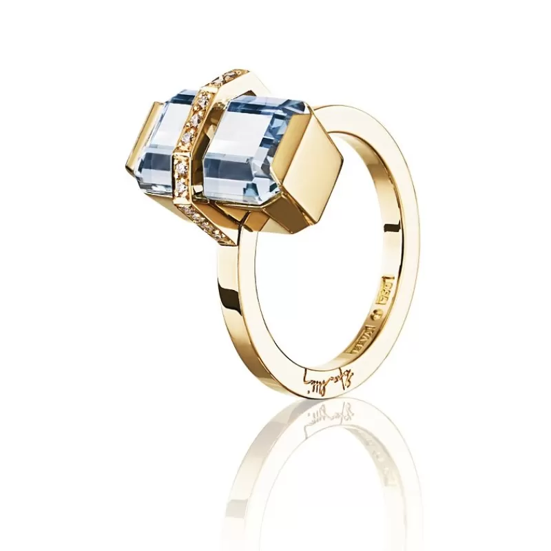 Efva Attling Diamantringer-Ring, Little Bend Over Akvamarin