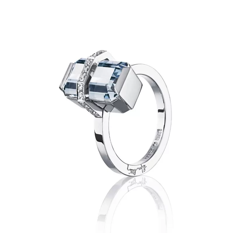 Efva Attling Diamantringer-Ring, Little Bend Over Akvamarin