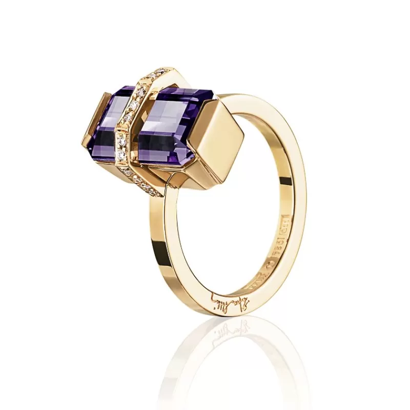 Efva Attling Gullringer-Ring, Little Bend Over Ametyst