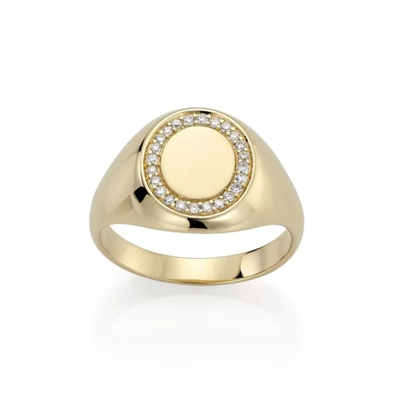 David-Andersen Gullringer-Ring, Signet Oval Med Diamanter