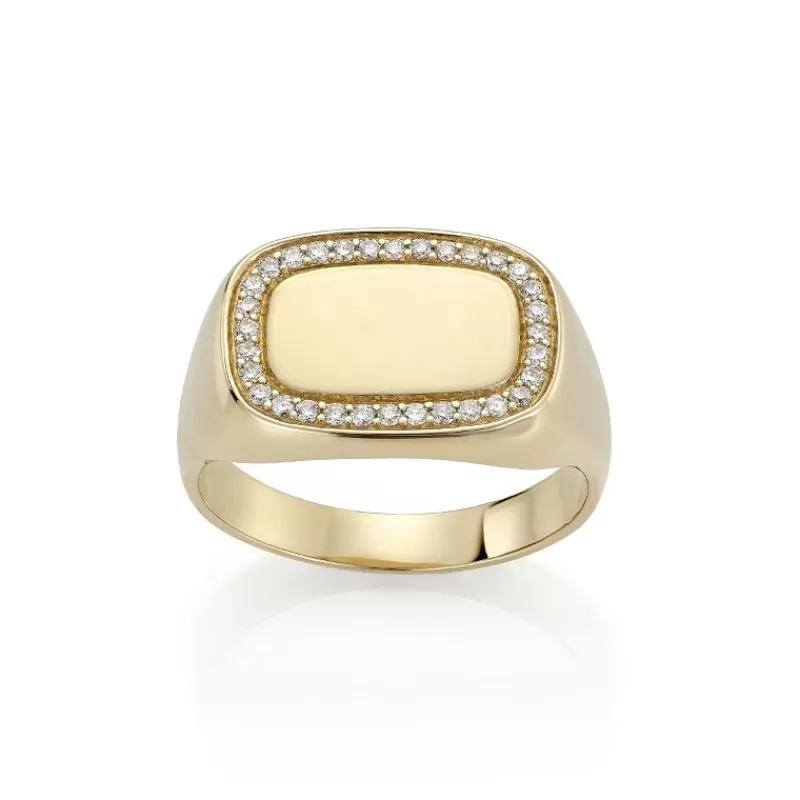 David-Andersen Gullringer-Ring, Signet Rektangulaer Med Diamanter
